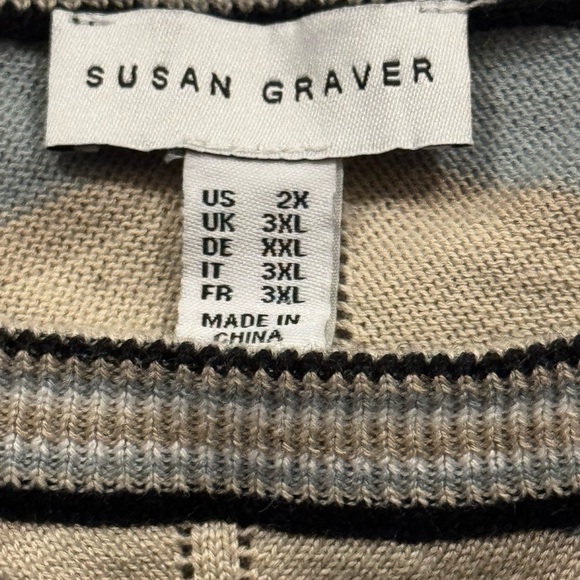 Susan Graver 🫐 Striped Sweater in Black, White, and Tan - Picture 3 of 9